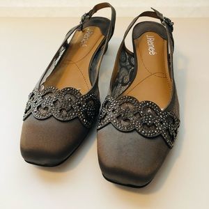 FINAL! NEW! J RENEE PEWTER RHINESTONE LACE DETAIL SLINGBACK HEELS